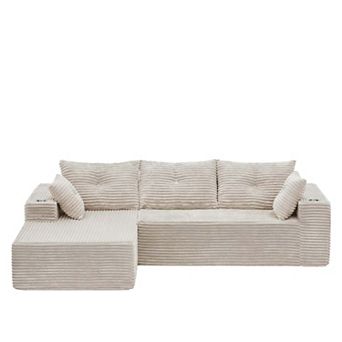 MAXYOYO Titan L Shaped Sofa， Sectional Boneless Sofa, Corduroy Cloud Modular Couch