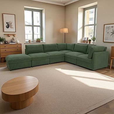 ZWYO HOSIMU 6-Seat Corduroy Reversible Modular Sectional Sofa with Custom Configuration