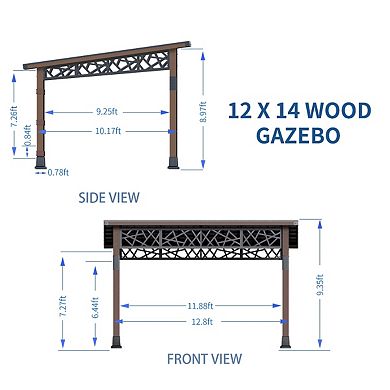 UPTION 12 FT X 14 FT Hardtop Patio Gazebo With Slope Roof