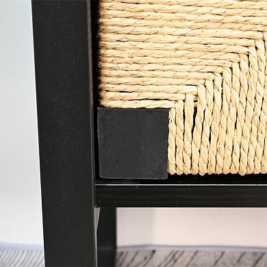 Bookshelf for Living Room - Rattan Storage, Dual-Function Open and Closed Cabinet, Display Organizer