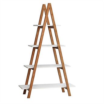 Display Bookshelf-Solid Bamboo Wood Oxford "A" Frame Ladder - 4 tier Open Shelves, 53.54 Inch Tall