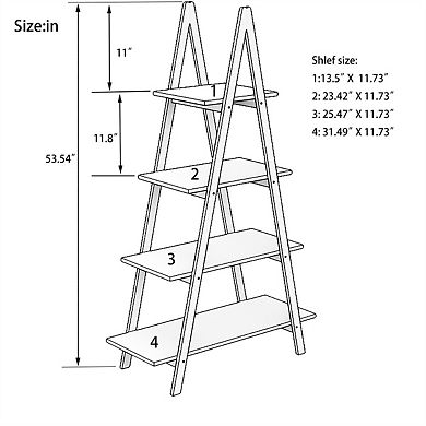 Display Bookshelf-Solid Bamboo Wood Oxford "A" Frame Ladder - 4-Tier Open Shelves, 53.54 Inch Tall