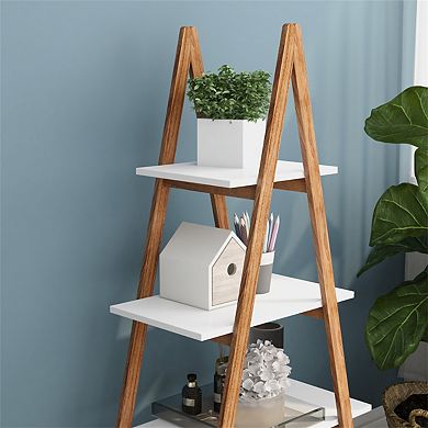 Display Bookshelf-Solid Bamboo Wood Oxford "A" Frame Ladder - 4-Tier Open Shelves, 53.54 Inch Tall