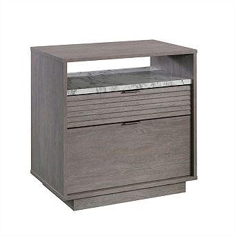 Lateral File Cabinet - Medium Gray, 2 Drawers, Faux Marble Accent, Office Storage, Assembly Required