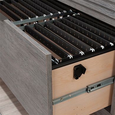 Lateral File Cabinet - Medium Gray, 2 Drawers, Faux Marble Accent, Office Storage, Assembly Required