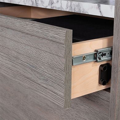 Lateral File Cabinet - Medium Gray, 2 Drawers, Faux Marble Accent, Office Storage, Assembly Required