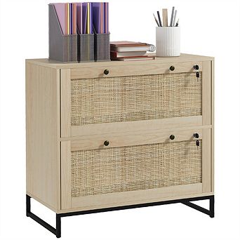 2-Drawer File Cabinet with Lock -Rattan Drawers,Adjustable Hanging Bar,Letter/A4/Legal Size,Lockable