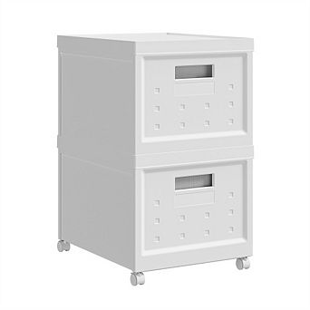 Set of 2 Collapsible Stackable Rolling File Boxes with Lids - Portable Organizer, 10 Hanging Files