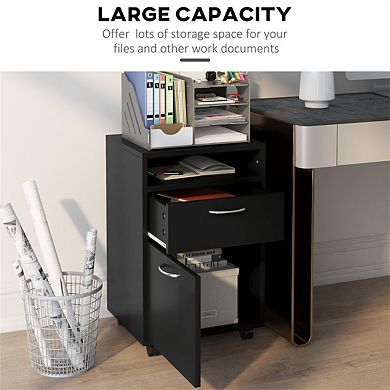 Mobile Storage File Cabinet Organizer with Drawer, Printer Stand with Castors, Locking Wheels