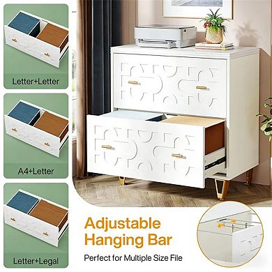 Multi-Functional File Cabinet, 2 Drawers, A4 Size, Printer Stand, Anti-Tip, Metal Legs,Easy Assembly