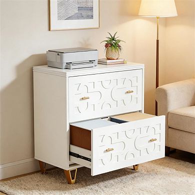 Multi-Functional File Cabinet, 2 Drawers, A4 Size, Printer Stand, Anti-Tip, Metal Legs,Easy Assembly