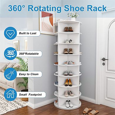 8-Tier Rotating Shoe Rack Tower - 360° Spinning Storage Organizer, Standing Shoe Rack,Holds 32 Pairs