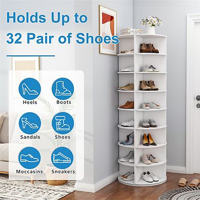 8-Tier Rotating Shoe Rack Tower - 360° Spinning Storage Organizer, Standing Shoe Rack,Holds 32 Pairs