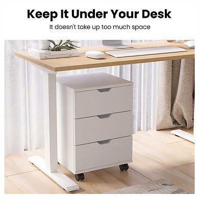 3-Drawer Vertical File Cabinet - Rolling Wood, Casters, Under Desk, Home Office, Fully Assembled