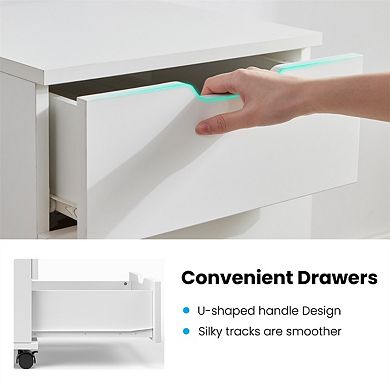 3-Drawer Vertical File Cabinet - Rolling Wood, Casters, Under Desk, Home Office, Fully Assembled