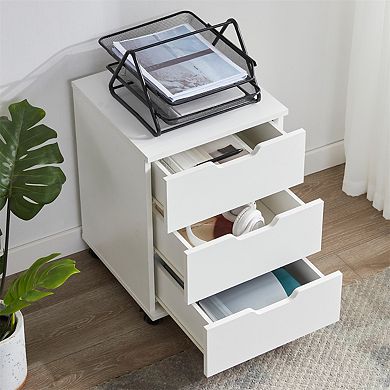 3-Drawer Vertical File Cabinet - Rolling Wood, Casters, Under Desk, Home Office, Fully Assembled