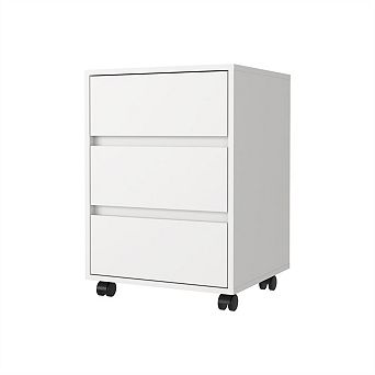 3-Drawer Filing Cabinet - Lockable Wheels, Engineered Wood, All-Metal Hardware, White