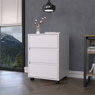 3-Drawer Filing Cabinet - Lockable Wheels, Engineered Wood, All-Metal Hardware, White