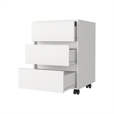 3-Drawer Filing Cabinet - Lockable Wheels, Engineered Wood, All-Metal Hardware, White