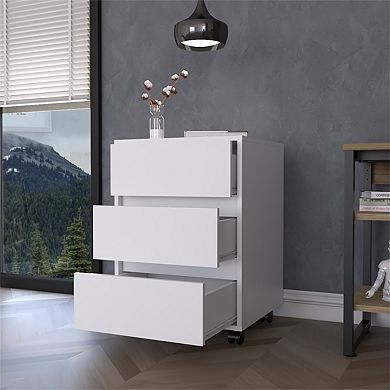 3-Drawer Filing Cabinet - Lockable Wheels, Engineered Wood, All-Metal Hardware, White