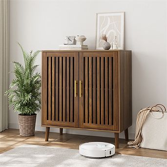 31.5" W Sideboard Buffet Cabinet with Storage - Buffet Cabinet with Louvered Doors, Wood Cabinet