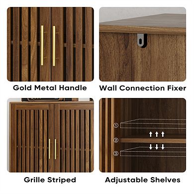 31.5" W Sideboard Buffet Cabinet with Storage - Buffet Cabinet with Louvered Doors, Wood Cabinet