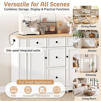 Sideboard Buffet Cabinet with Storage - Console Table with 5 Drawers, 2 Cabinets, Adjustable Shelves