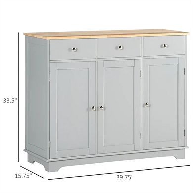 33.5"H Buffet Cabinet with Storage Cabinets and Drawers -Adjustable Shelves,Rubberwood Top,MDF Frame