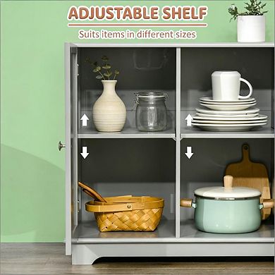 33.5"H Buffet Cabinet with Storage Cabinets and Drawers -Adjustable Shelves,Rubberwood Top,MDF Frame