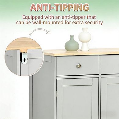 33.5"H Buffet Cabinet with Storage Cabinets and Drawers -Adjustable Shelves,Rubberwood Top,MDF Frame