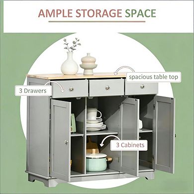 33.5"H Buffet Cabinet with Storage Cabinets and Drawers -Adjustable Shelves,Rubberwood Top,MDF Frame