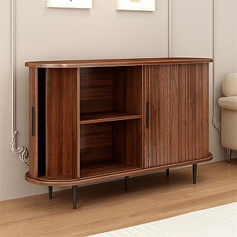 29''H Buffet Sideboard Cabinet, Fluted Storage Cabinet with Curved Edge, Sliding Door, Console Table