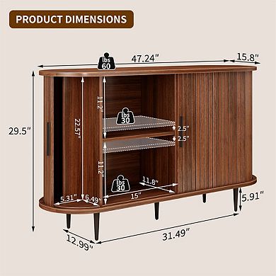 29''H Buffet Sideboard Cabinet, Fluted Storage Cabinet with Curved Edge, Sliding Door, Console Table