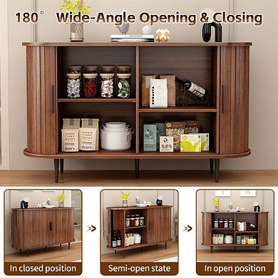29''H Buffet Sideboard Cabinet, Fluted Storage Cabinet with Curved Edge, Sliding Door, Console Table