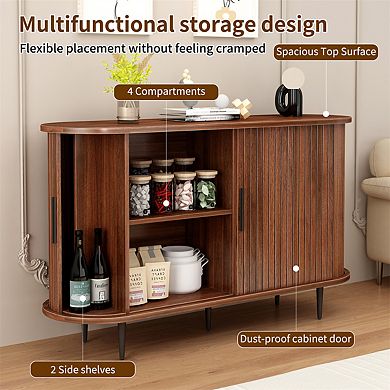 29''H Buffet Sideboard Cabinet, Fluted Storage Cabinet with Curved Edge, Sliding Door, Console Table