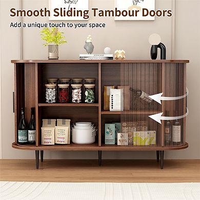 29''H Buffet Sideboard Cabinet, Fluted Storage Cabinet with Curved Edge, Sliding Door, Console Table
