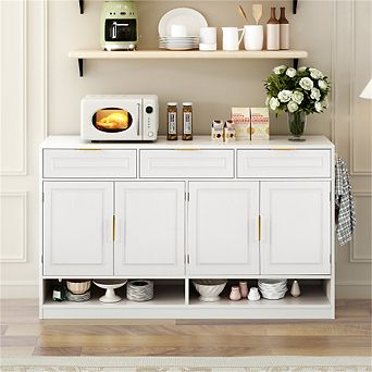 Sideboard with 3 Drawers & 4 Doors -59.1" Storage Buffet with Adjustable Shelf and Open Compartments