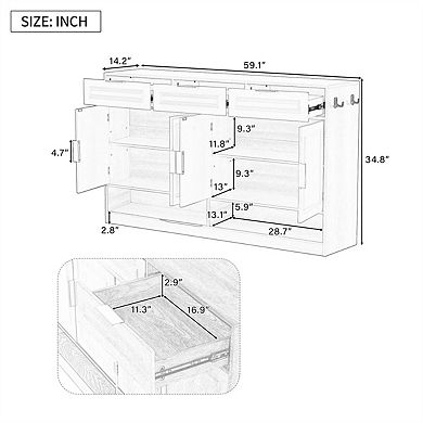 Sideboard with 3 Drawers & 4 Doors -59.1" Storage Buffet with Adjustable Shelf and Open Compartments