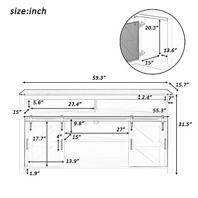 59.3" Sideboard with Sliding Barn Door and Mesh Panels - Buffet with Open Storage for Living Room
