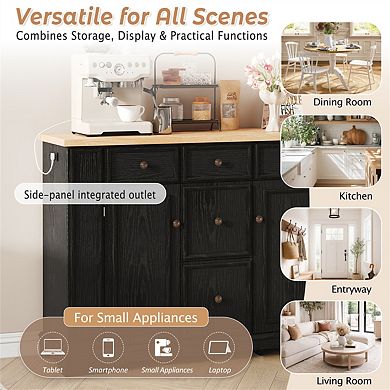 Sideboard Buffet Cabinet with Storage - Console Table with 5 Drawers, 2 Cabinets, Adjustable Shelves
