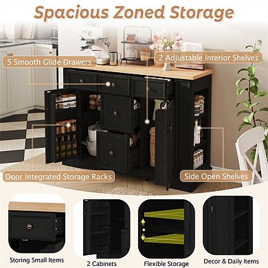 Sideboard Buffet Cabinet with Storage - Console Table with 5 Drawers, 2 Cabinets, Adjustable Shelves