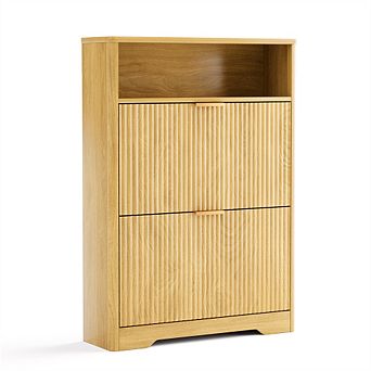 40" H Shoe Cabinet Storage - Hidden Shoes Storage with 2 Flip Drawers, Tall Standing Organizer Rack