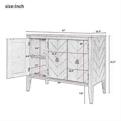 Sideboard - Adjustable Shelf Storage Cabinet, Retro Metal Handles, 4 Pinewood Legs for Entryway