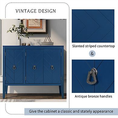 Sideboard - Adjustable Shelf Storage Cabinet, Retro Metal Handles, 4 Pinewood Legs for Entryway