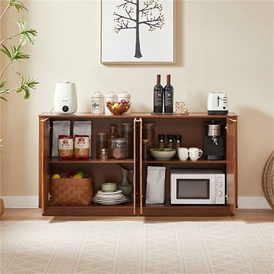 63" Vertical Stripe Buffet Cabinet Sideboard with Storage - Curved Wave Design TV Stand for Bedroom