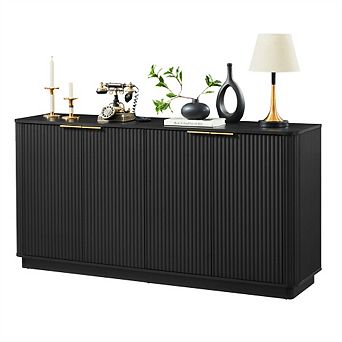 63" Vertical Stripe Buffet Cabinet Sideboard with Storage - Curved Wave Design TV Stand for Bedroom