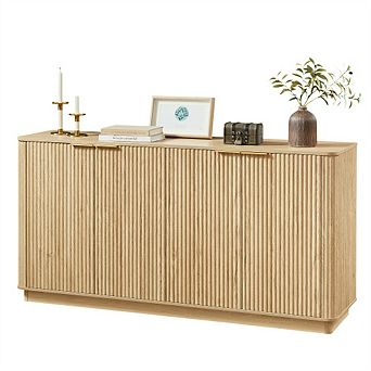 63" Vertical Stripe Buffet Cabinet Sideboard with Storage - Curved Wave Design TV Stand for Bedroom