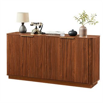 63" Vertical Stripe Buffet Cabinet Sideboard with Storage - Curved Wave Design TV Stand for Bedroom