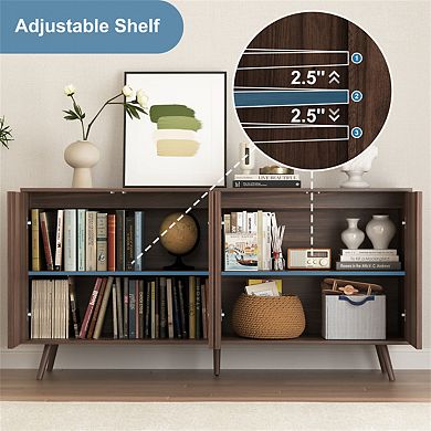 Buffet Cabinet with Storage - 62.60" Sideboard Cabinet with 4 Doors & Shelves,Wooden Kitchen Storage