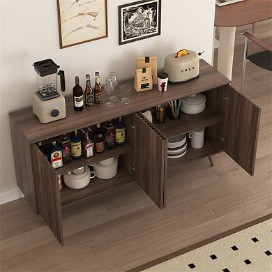 Buffet Cabinet with Storage - 62.60" Sideboard Cabinet with 4 Doors & Shelves,Wooden Kitchen Storage